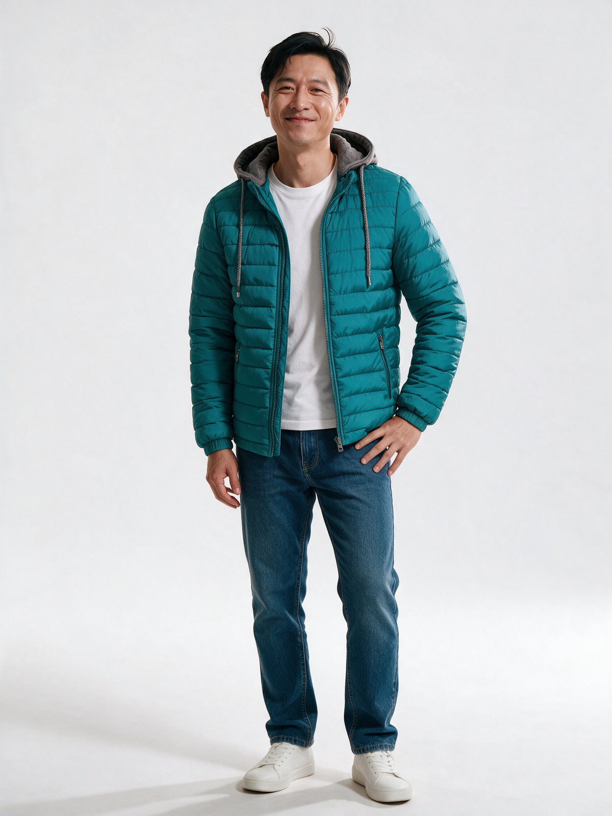 Owen - Men's Lightweight Quilted Hooded Puffer Jacket - Lake Blue