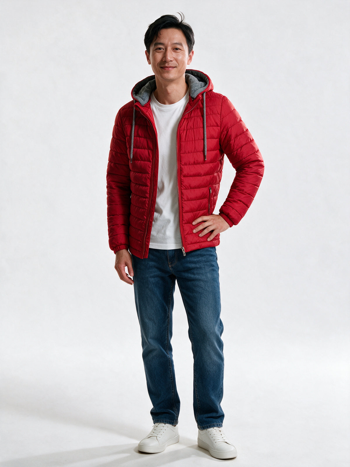 Owen - Men's Lightweight Quilted Hooded Puffer Jacket - Red