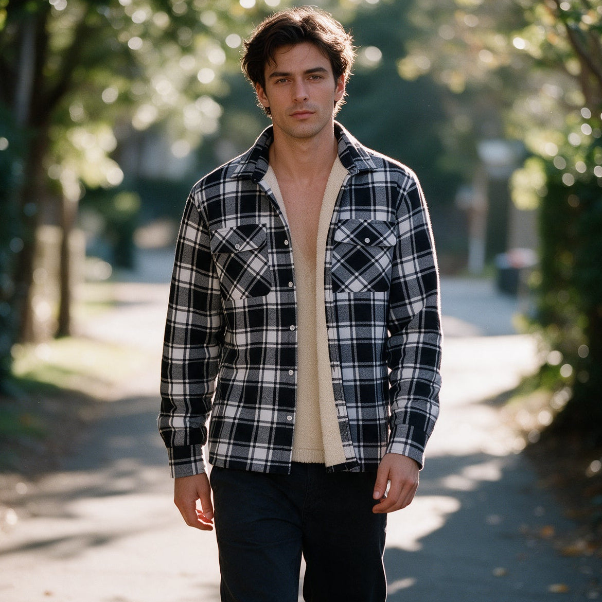 Patrick - Men's Sherpa-Lined Flannel Shirt Jacket