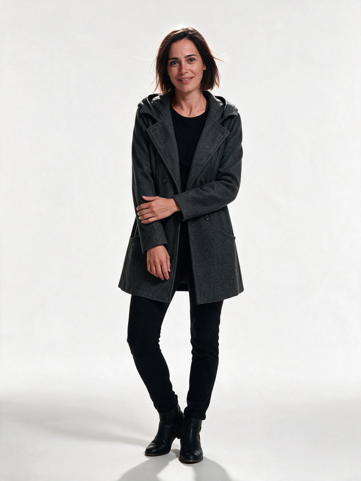 Penelope - Double-Breasted Lapel Coat with Patch Pockets - view 1