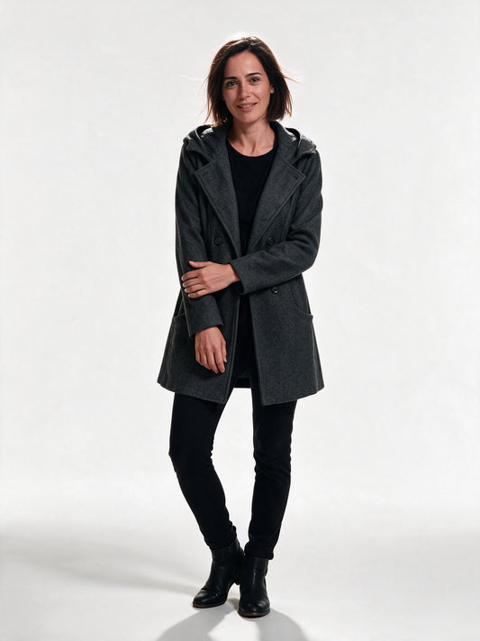 Penelope - Double-Breasted Lapel Coat with Patch Pockets - view 1