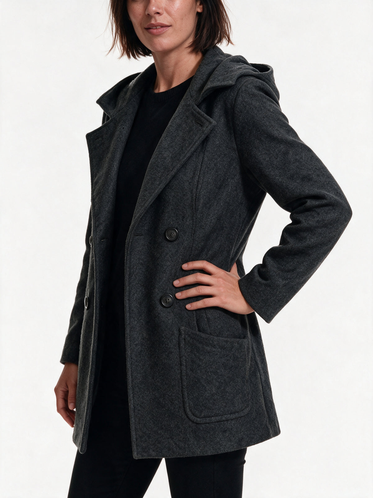 Penelope - Double-Breasted Lapel Coat with Patch Pockets - view 3