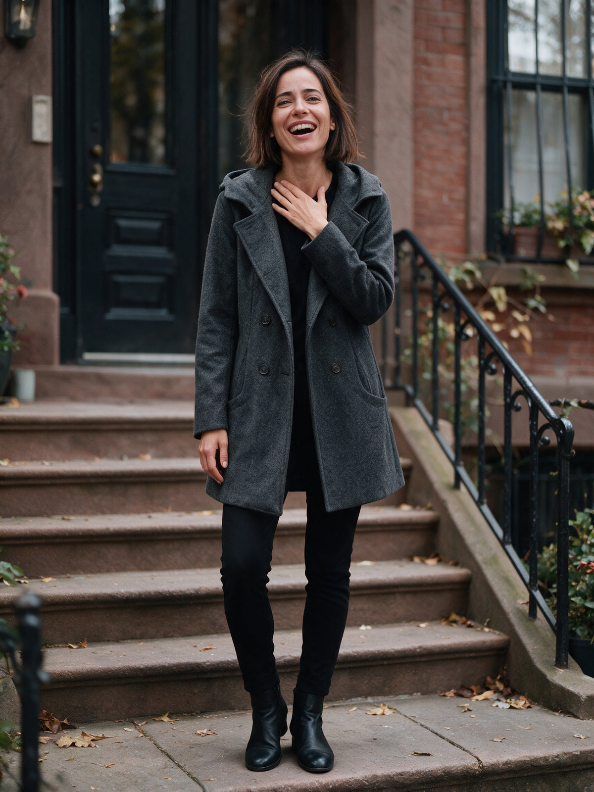 Penelope - Double-Breasted Lapel Coat with Patch Pockets - view 4