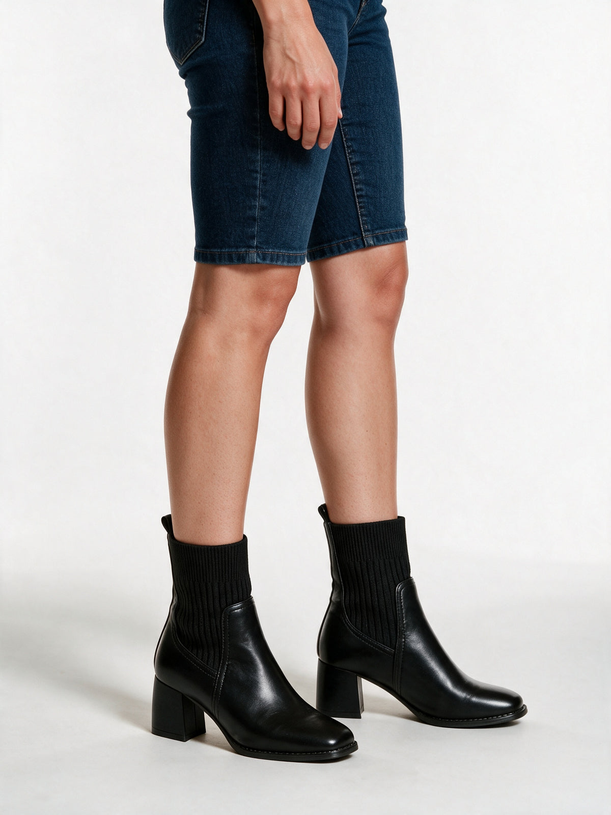 Penelope - Ribbed Stretch Shaft Block Heel Slip-On Ankle Boots - view 3