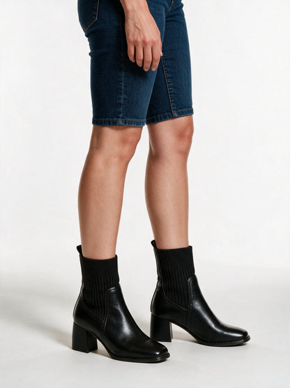 Penelope - Ribbed Stretch Shaft Block Heel Slip-On Ankle Boots - view 3