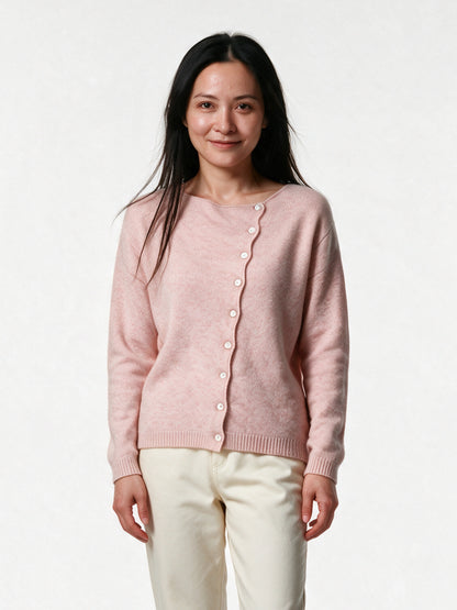 Perla off-centre button cardigan in soft pink, front view