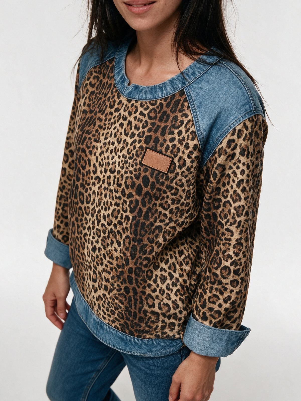 Petra - Women's Leopard Print Contrast Trim Pullover - view 3