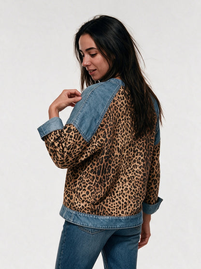 Petra - Women's Leopard Print Contrast Trim Pullover - view 5