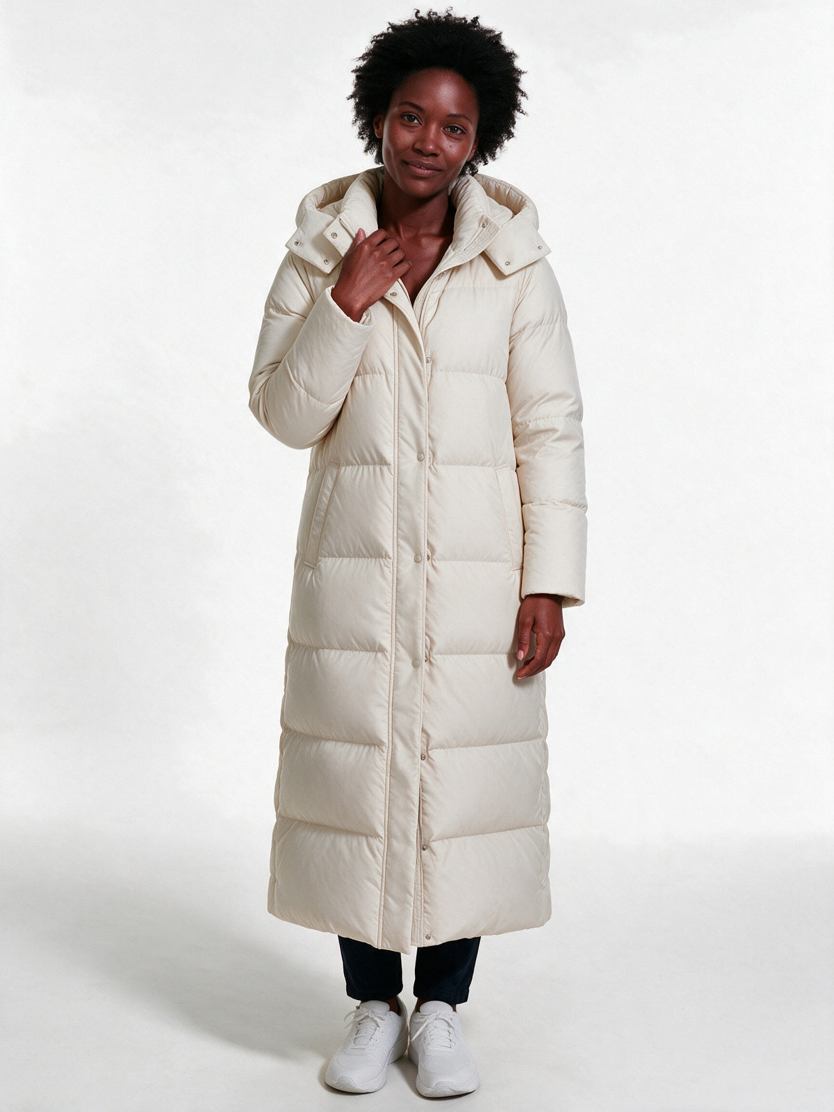 Peyton - Women's Maxi Hooded Quilted Puffer Coat - view 1