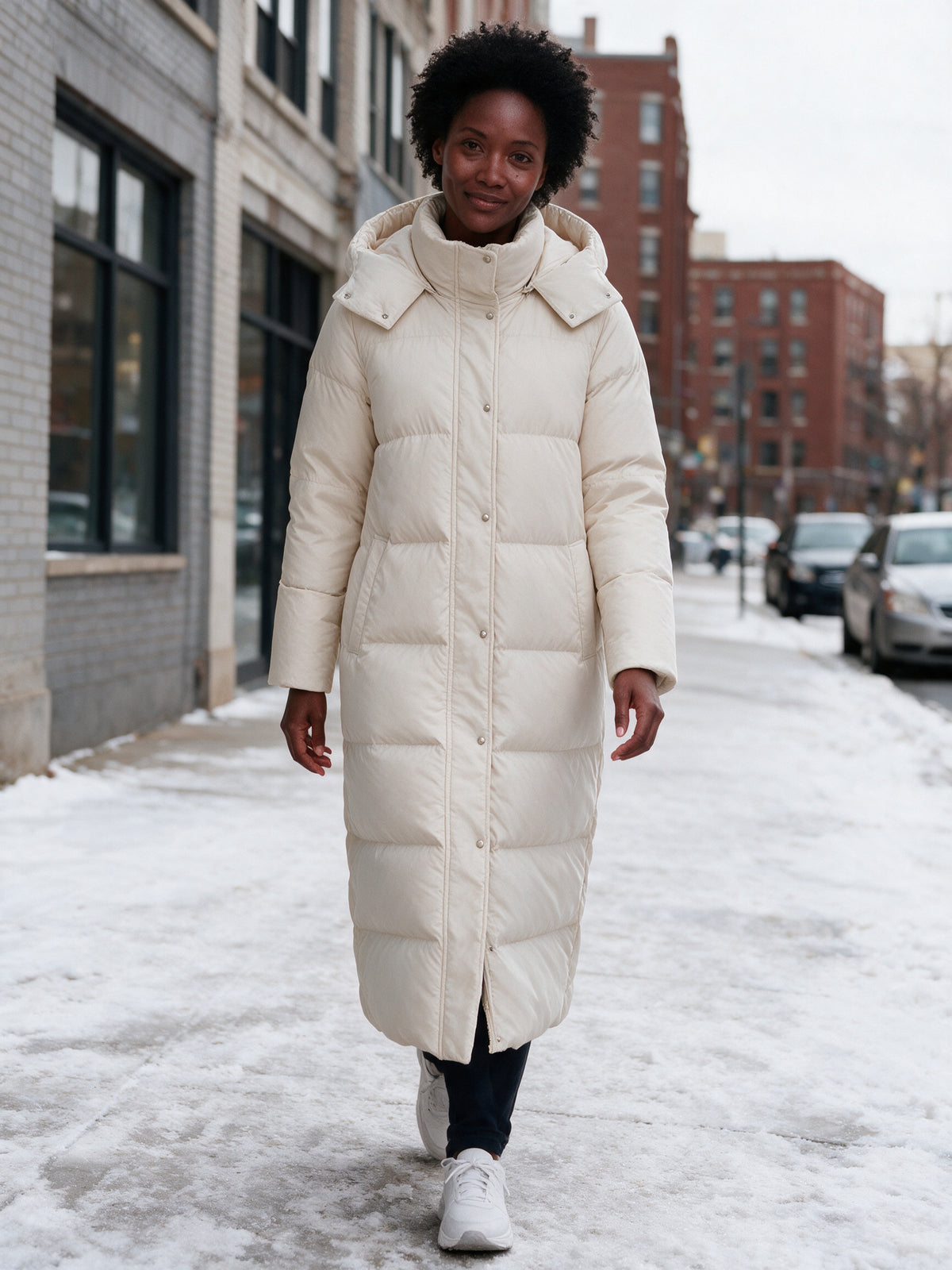 Peyton - Women's Maxi Hooded Quilted Puffer Coat - view 4