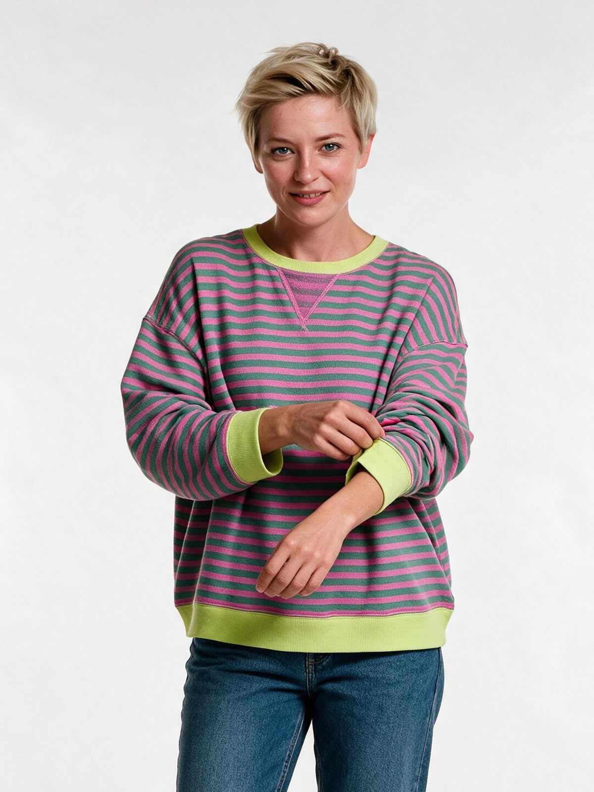 Posy - Women's Oversized Striped Crew Neck Sweater - view 1