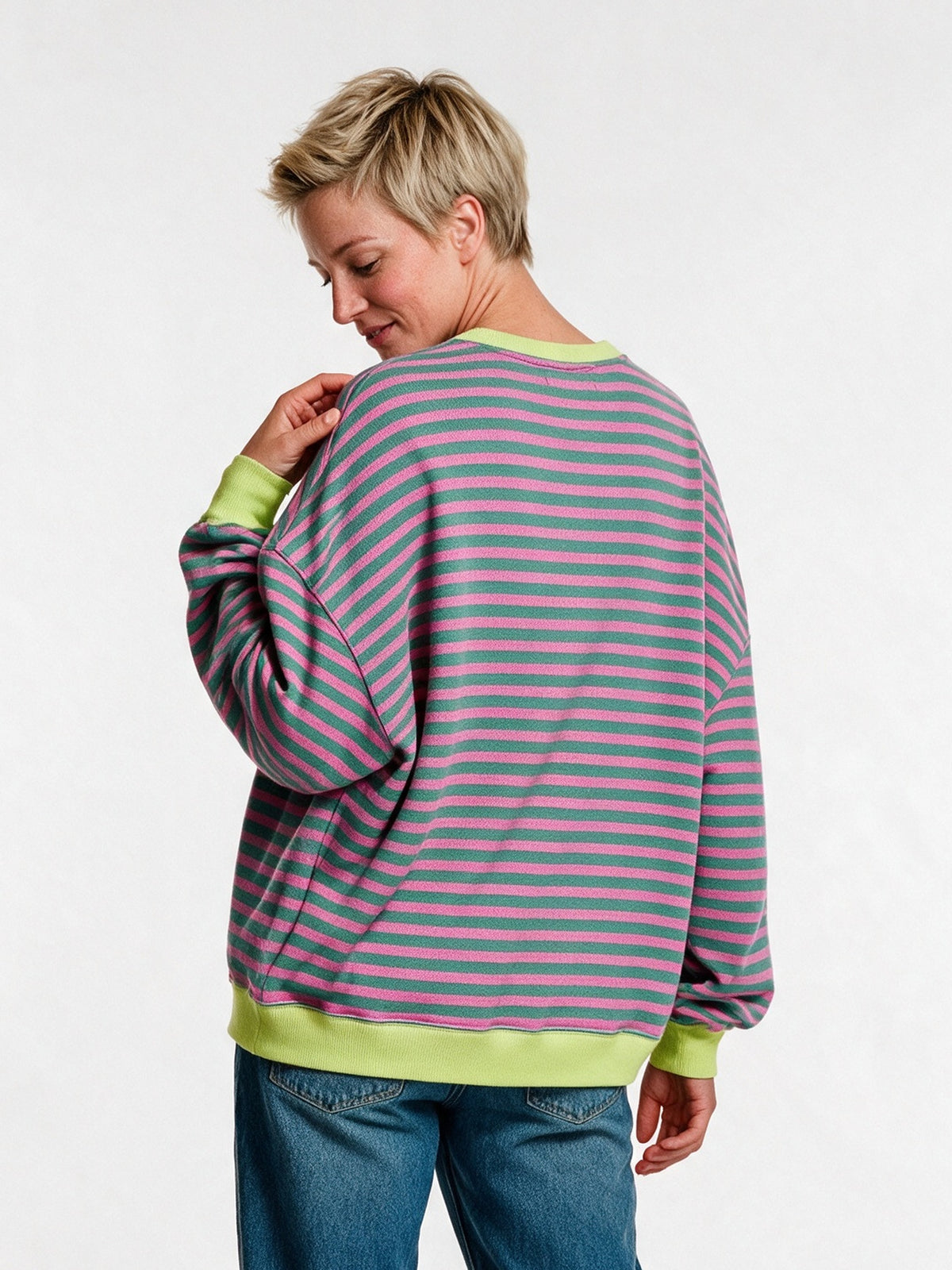 Posy - Women's Oversized Striped Crew Neck Sweater - view 5