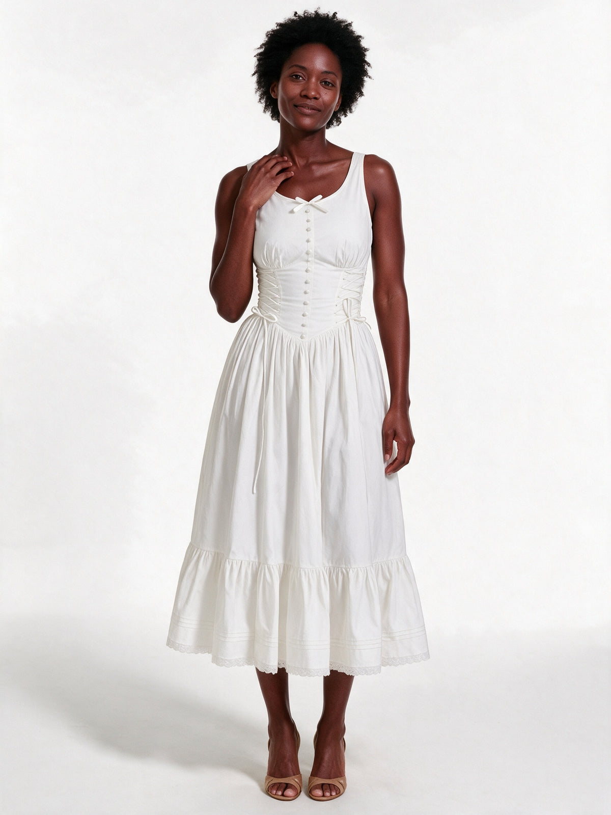 Primrose - Button Front Tiered Hem Midi Dress - view 1