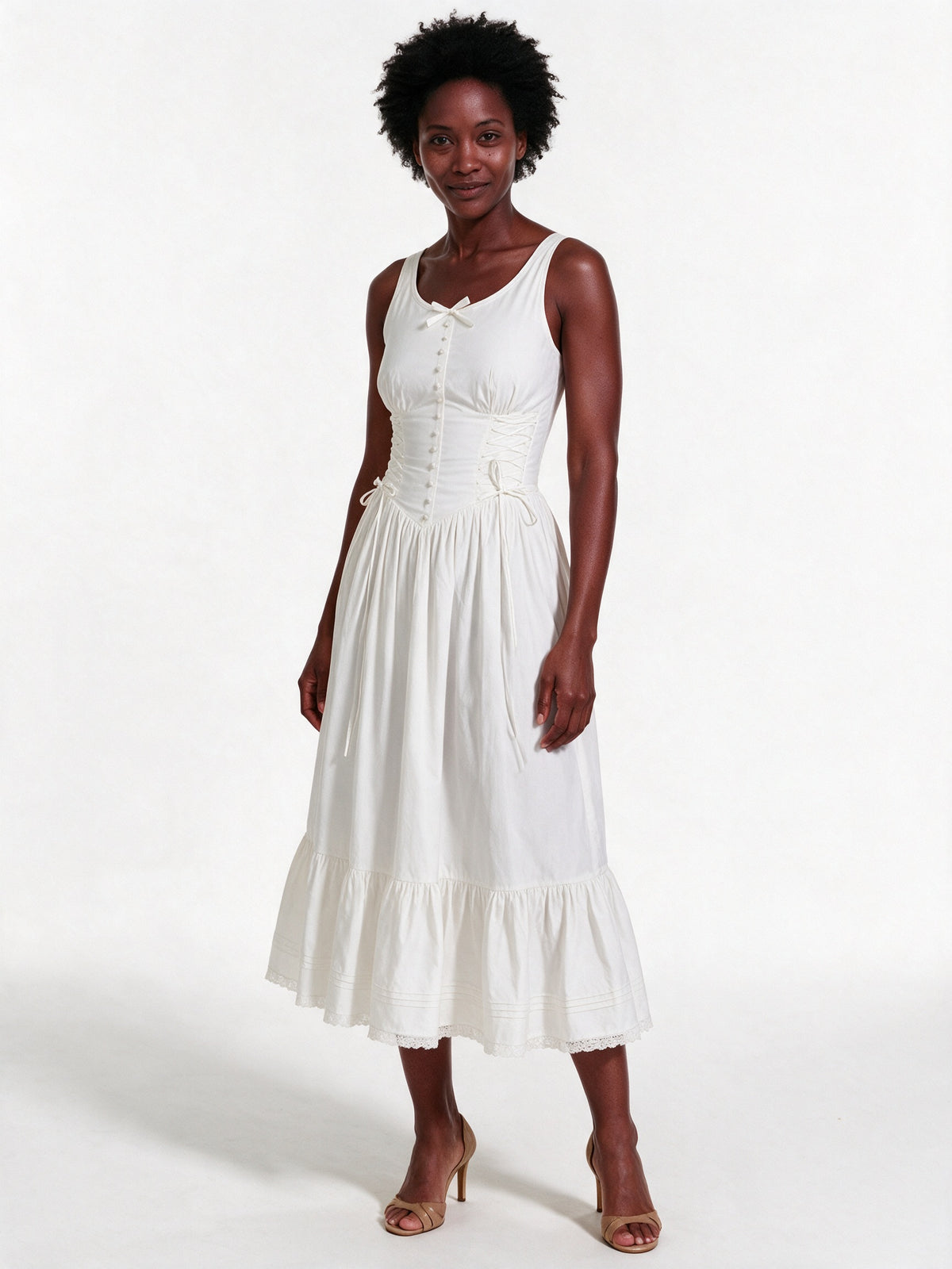 Primrose - Button Front Tiered Hem Midi Dress - view 2