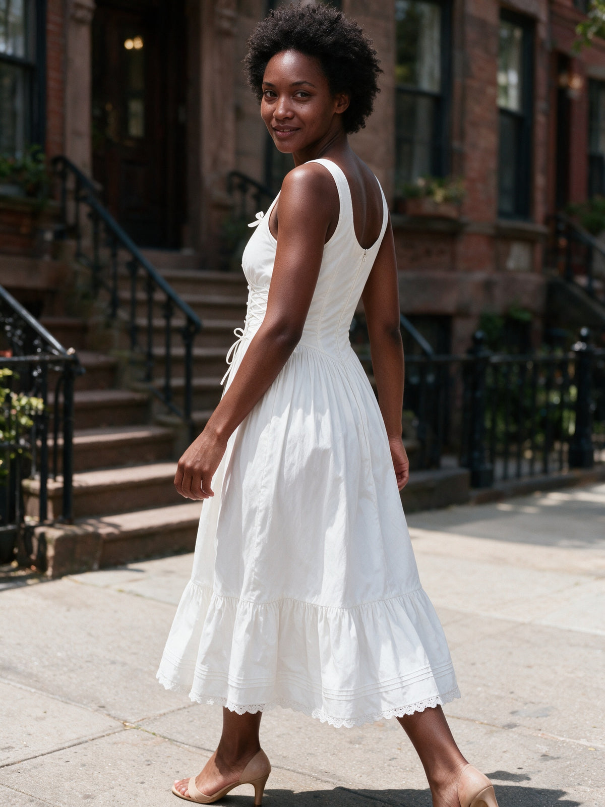 Primrose - Button Front Tiered Hem Midi Dress - view 4