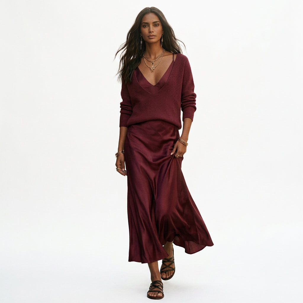 Rafaella - Elegant Satin Midi Formal Dress Set