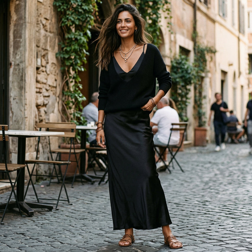 Rafaella - Elegant Satin Midi Formal Dress Set