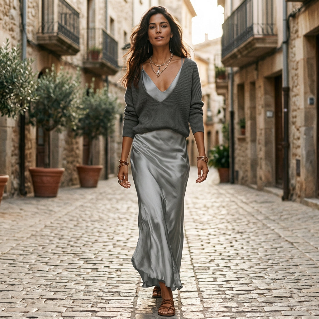 Rafaella - Elegant Satin Midi Formal Dress Set