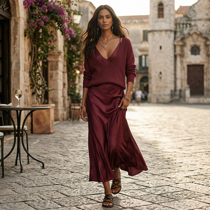 Rafaella - Elegant Satin Midi Formal Dress Set