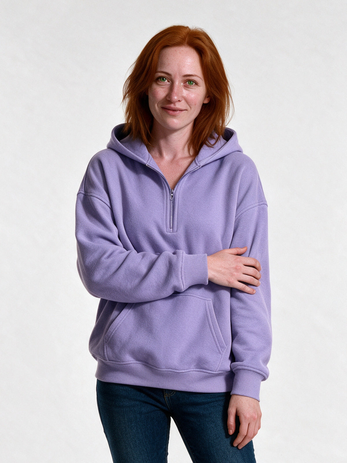 Rakel - Women's Oversized Half Zip Hoodie with Pocket - Lavender