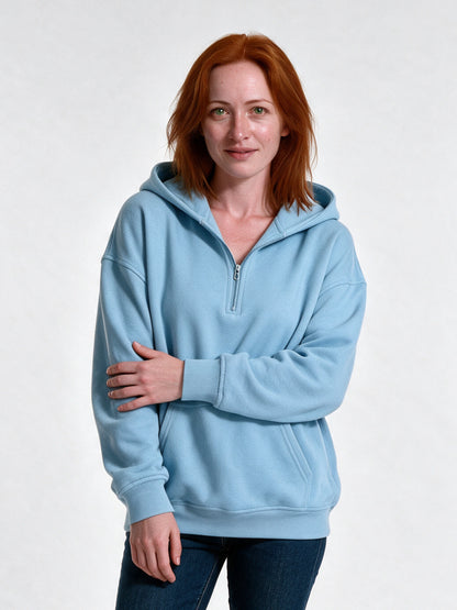 Rakel - Women's Oversized Half Zip Hoodie with Pocket - Sky Blue