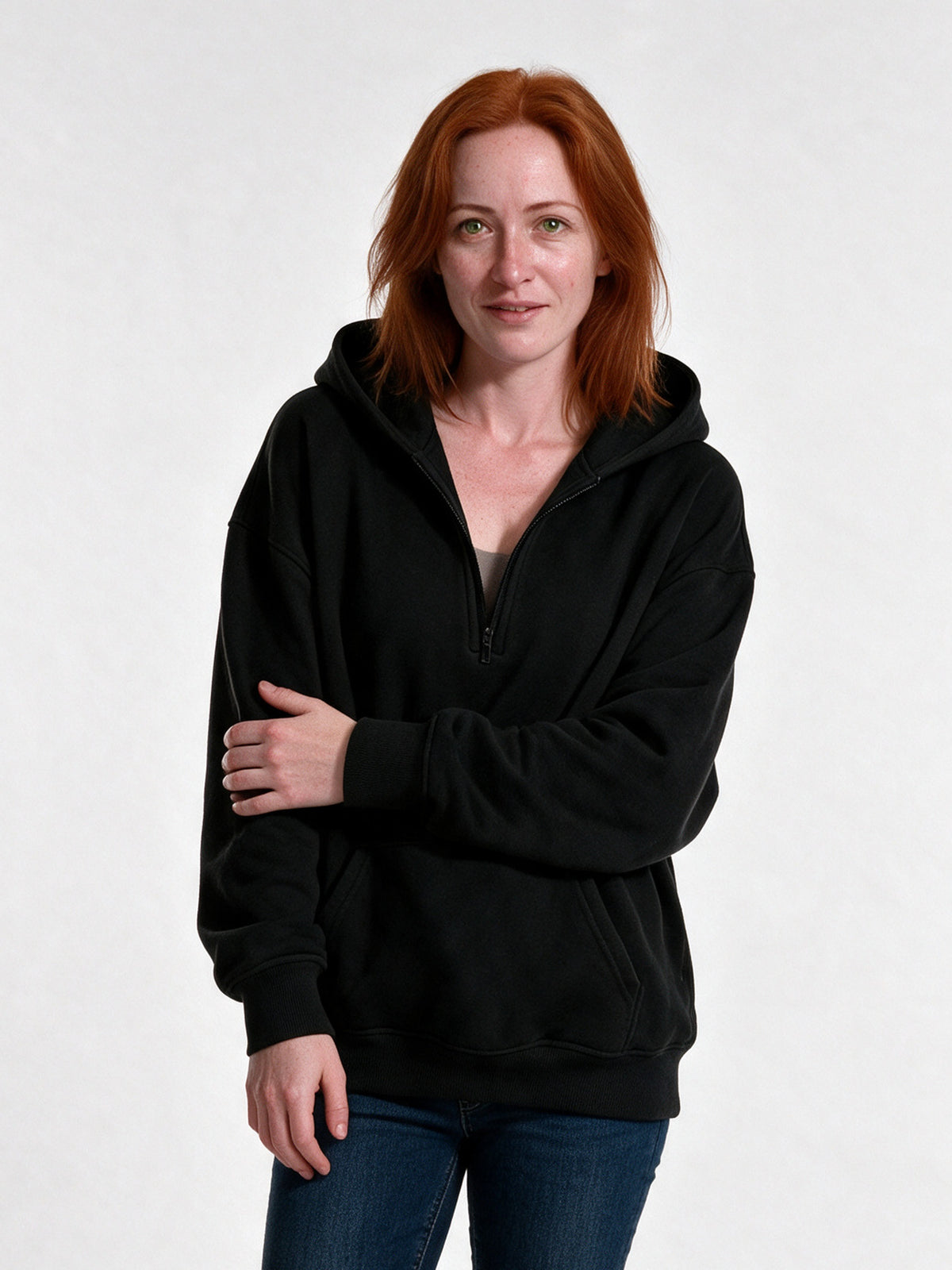 Rakel - Women's Oversized Half Zip Hoodie with Pocket - view 1