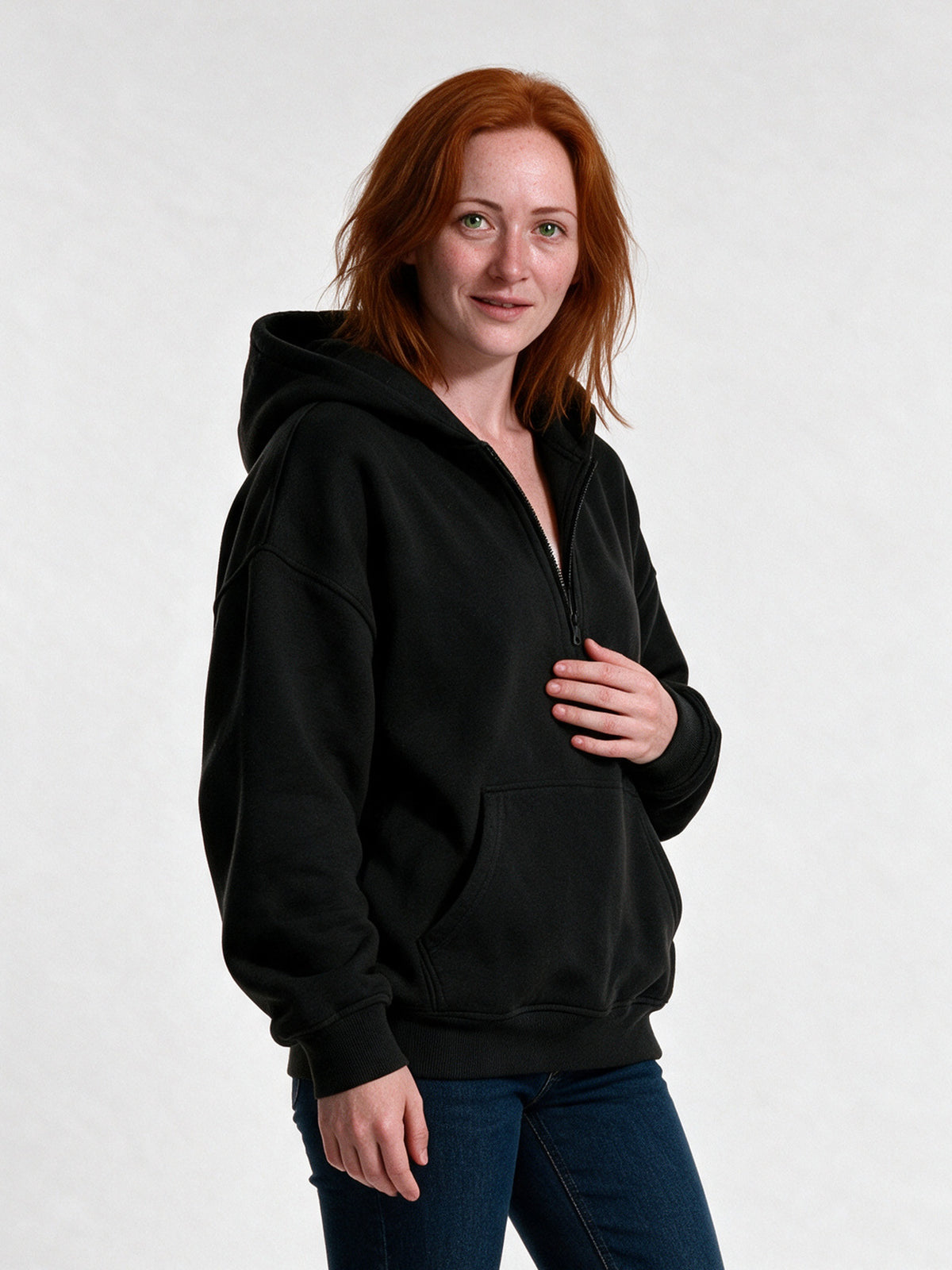 Rakel - Women's Oversized Half Zip Hoodie with Pocket - view 2