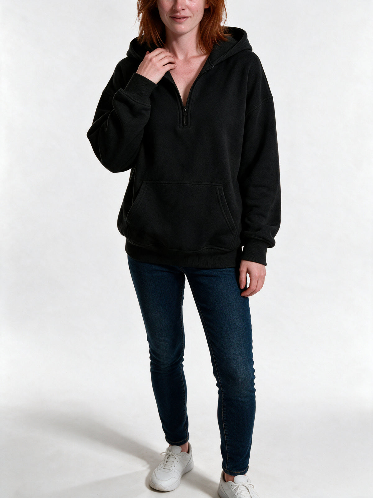 Rakel - Women's Oversized Half Zip Hoodie with Pocket - view 3
