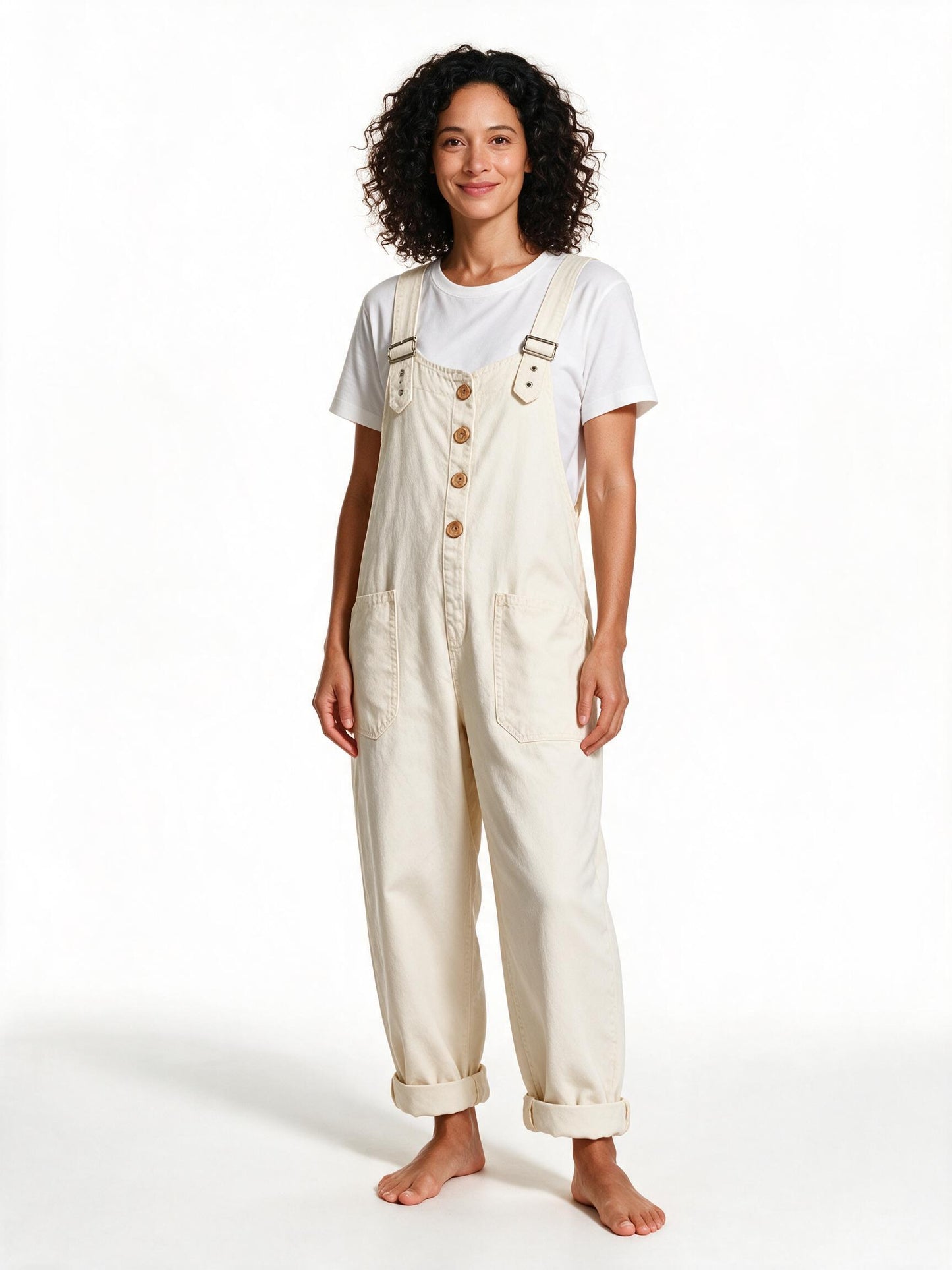 Denim jumpsuit in off-white