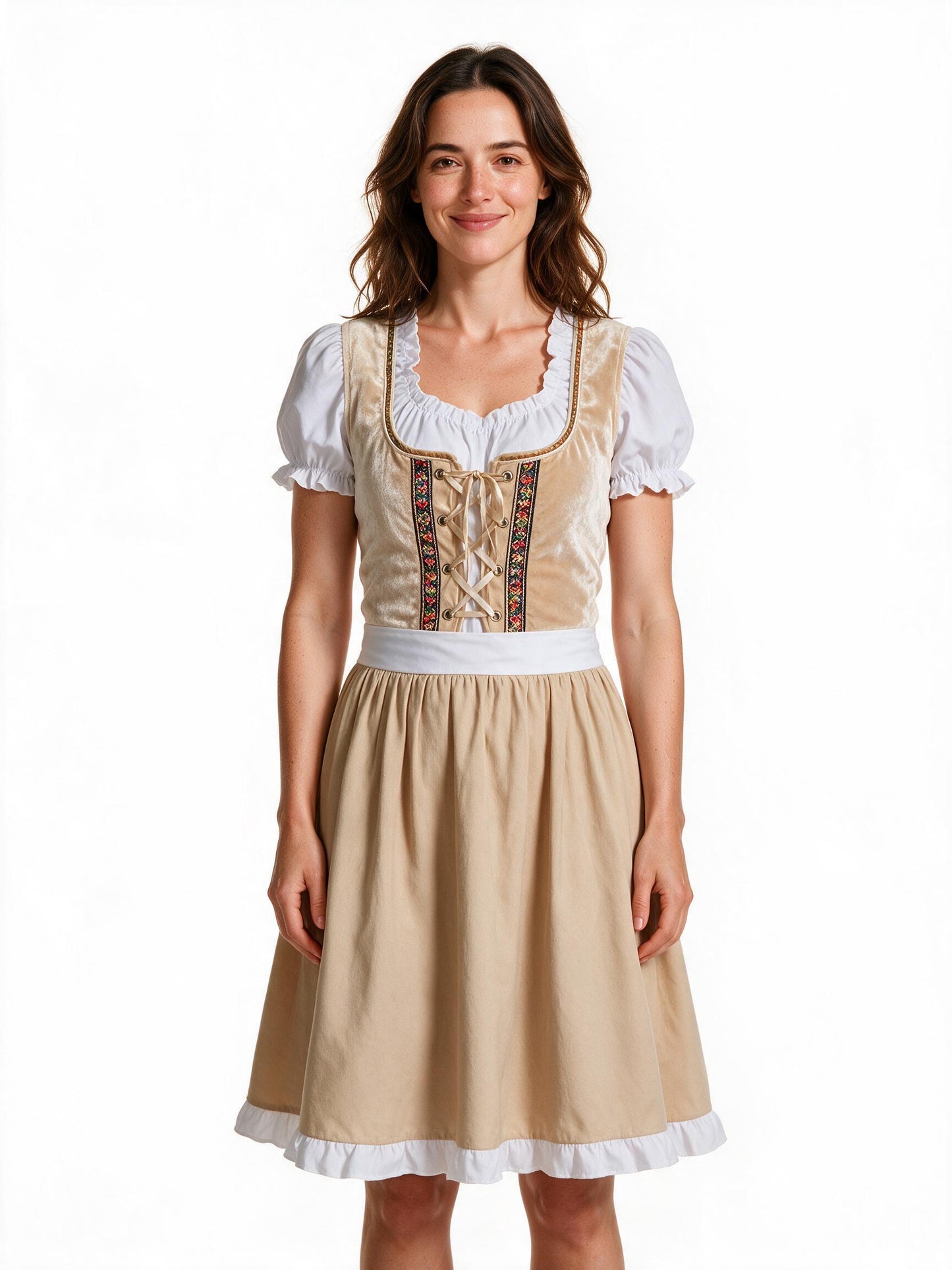 Traditional German dirndl dress in beige