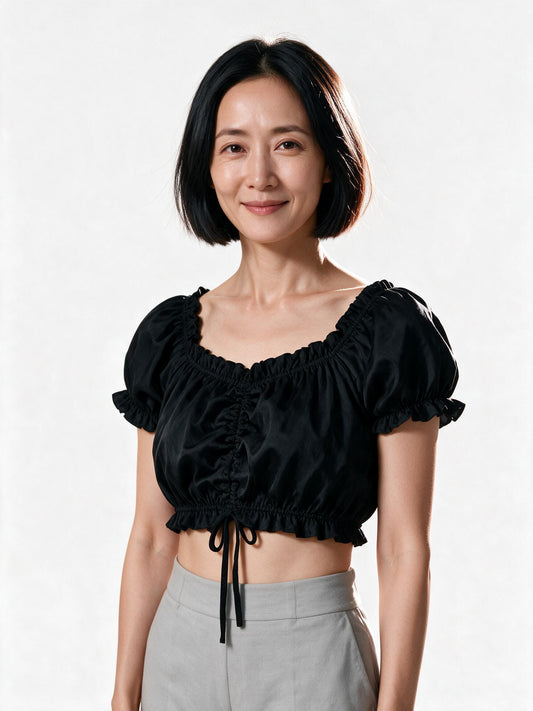 Traditional cropped dirndl blouse in black