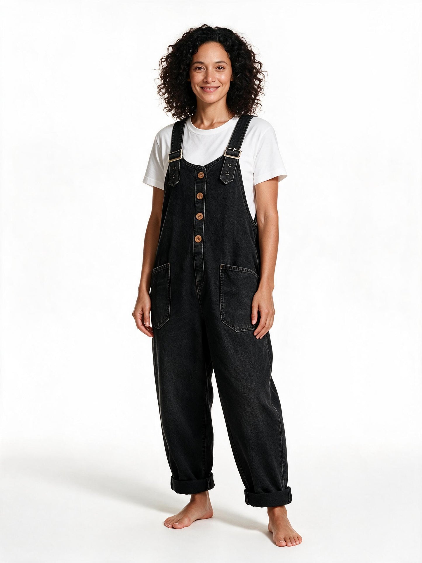 Vintage wash denim jumpsuit in black
