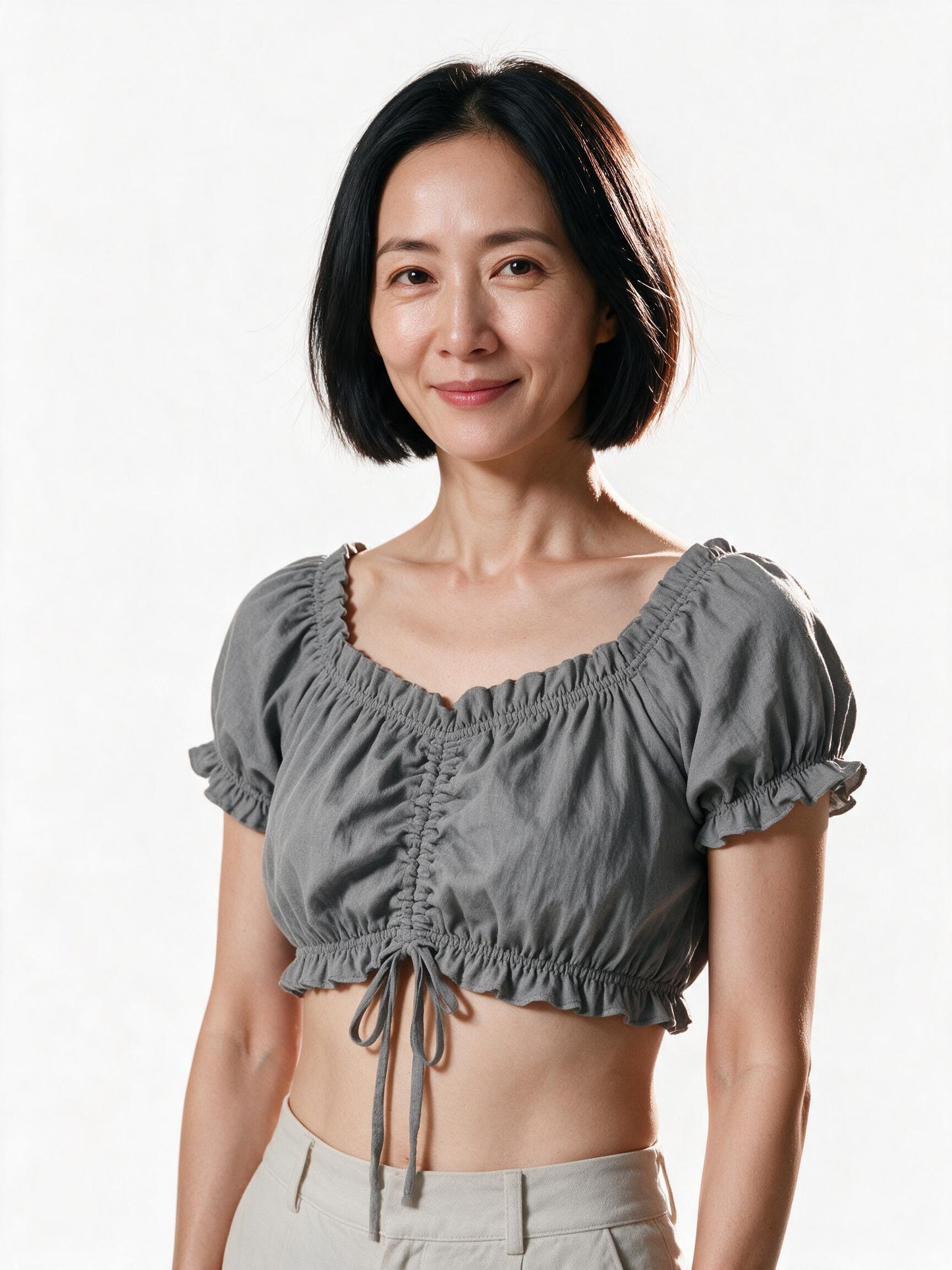 Traditional cropped dirndl blouse in grey