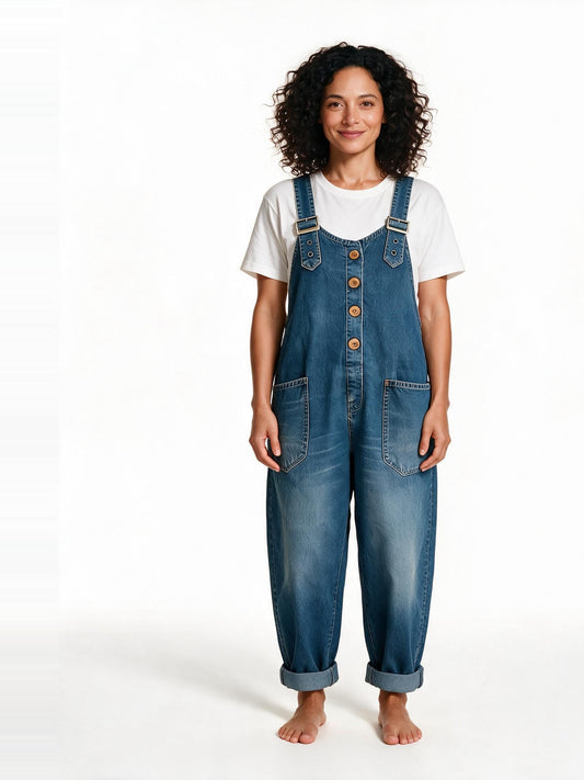 Vintage wash denim jumpsuit in blue
