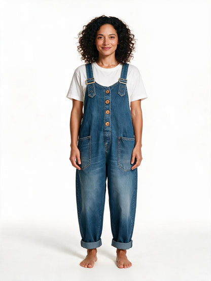 Vintage wash denim jumpsuit in blue