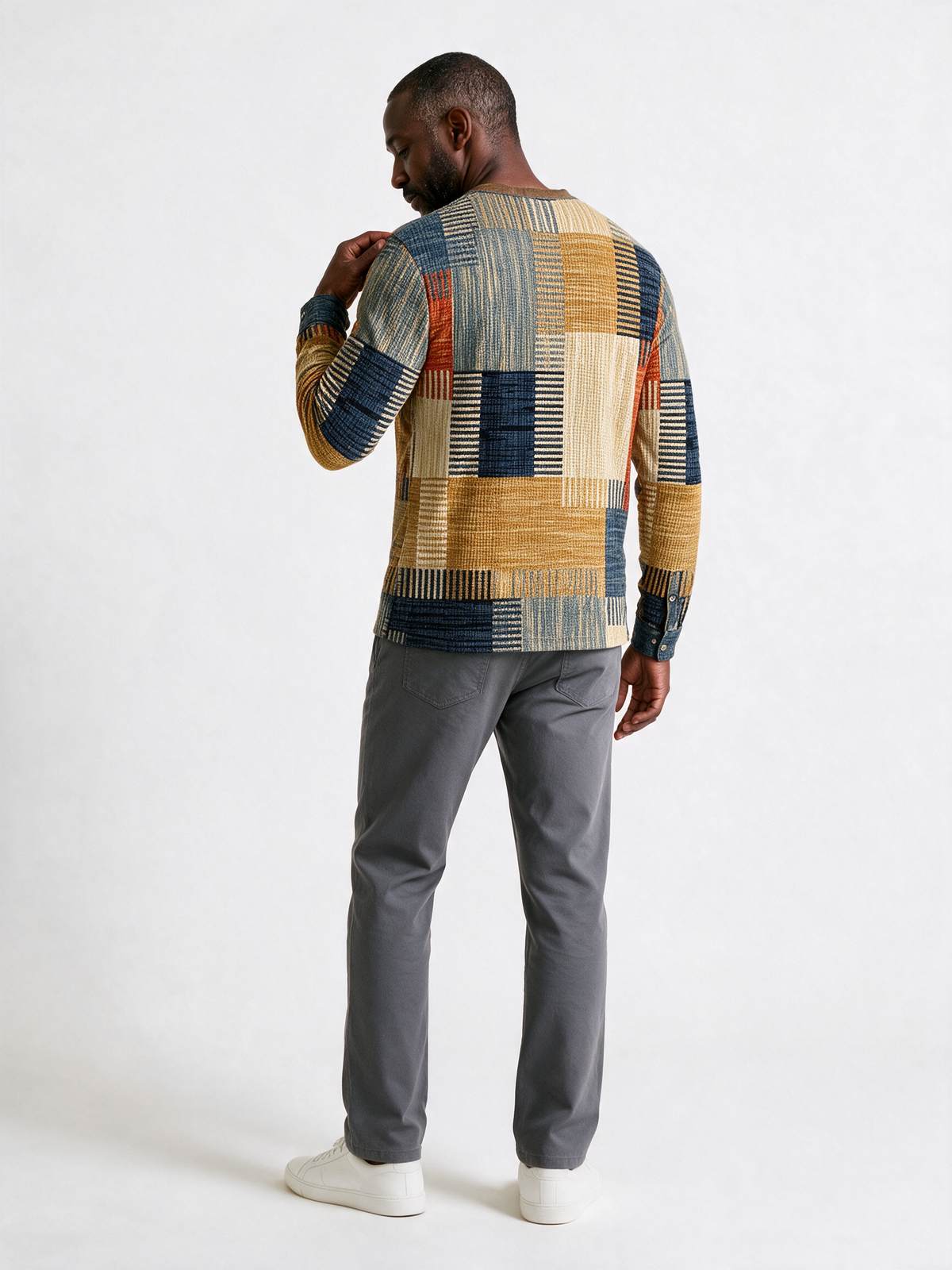 Henrik patchwork print henley - back view