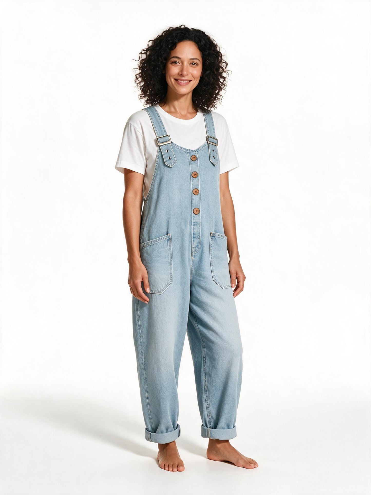 Vintage wash denim jumpsuit in light blue