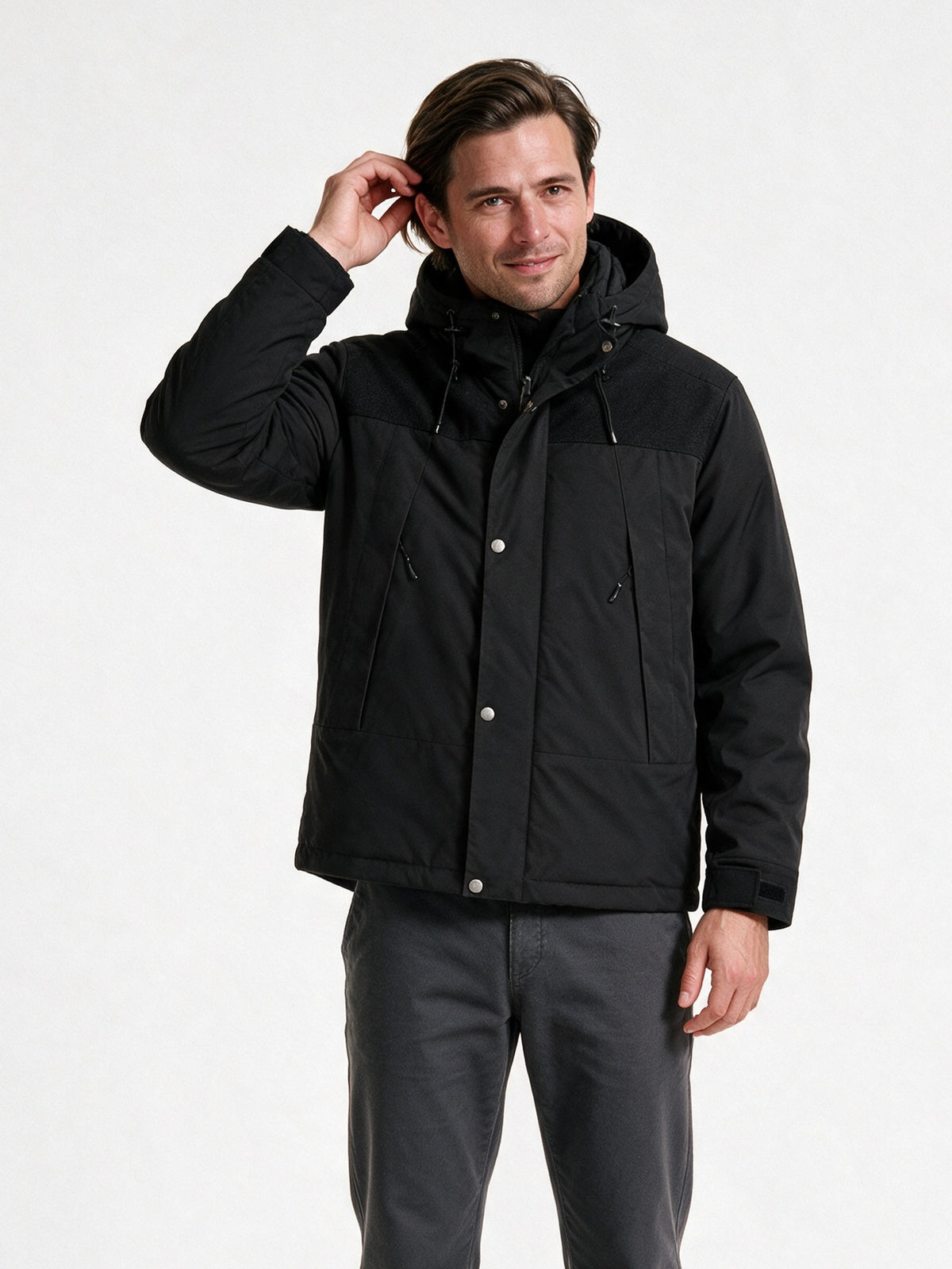 Robin - Unisex Two-Tone Hooded Padded Jacket - Black