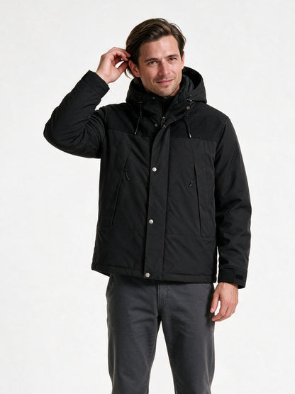 Robin - Unisex Two-Tone Hooded Padded Jacket - Black