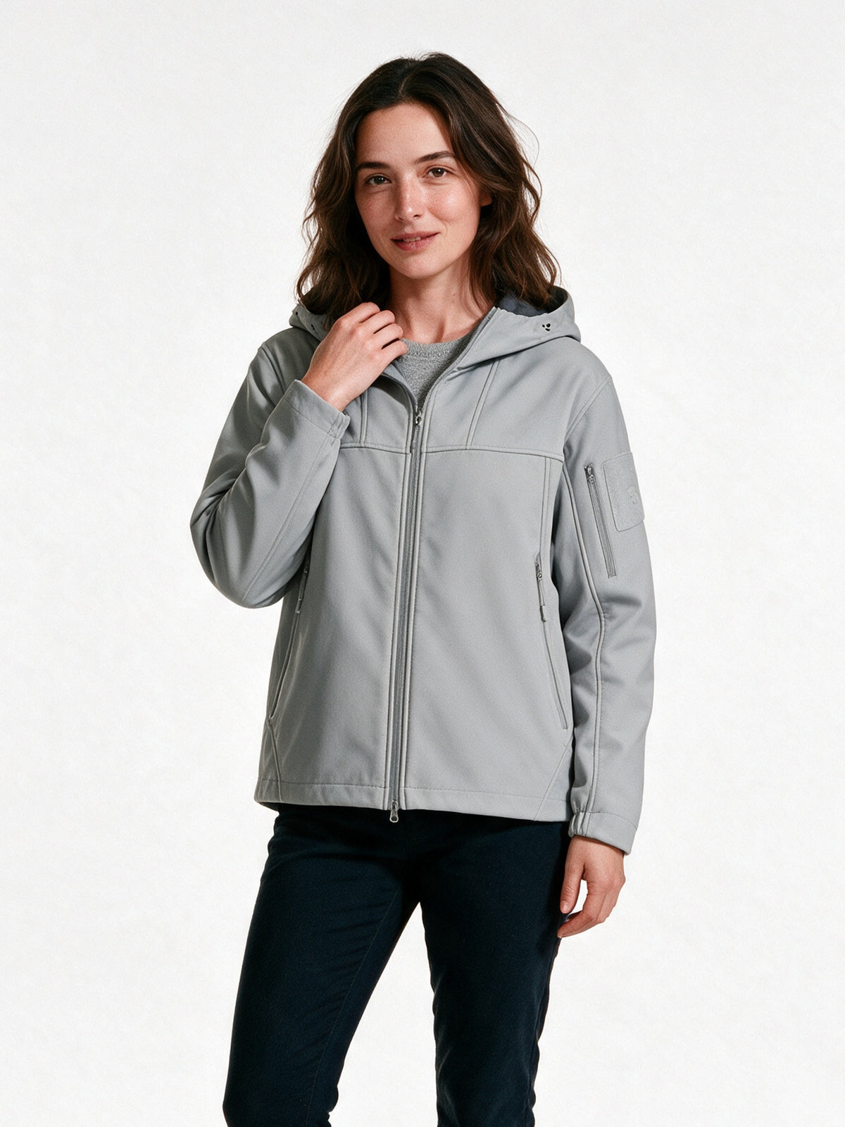 Rolf - Unisex Hooded Soft Shell Jacket with Sleeve Pocket - Ash