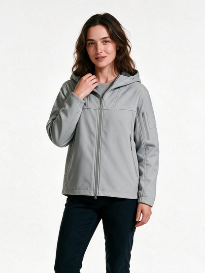 Rolf - Unisex Hooded Soft Shell Jacket with Sleeve Pocket - Ash