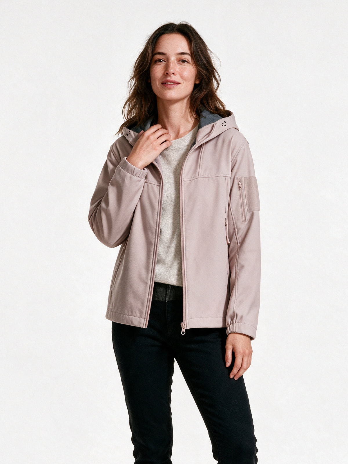 Rolf - Unisex Hooded Soft Shell Jacket with Sleeve Pocket - Blush