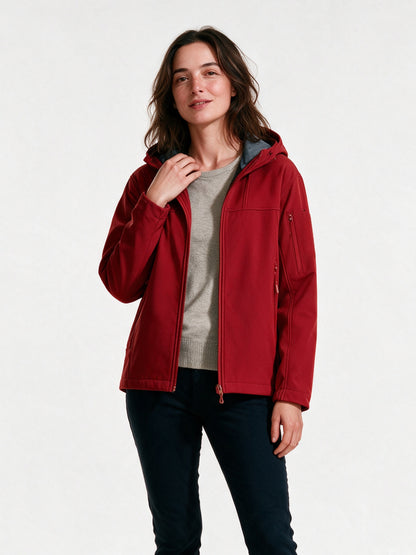 Rolf - Unisex Hooded Soft Shell Jacket with Sleeve Pocket - Bright Red