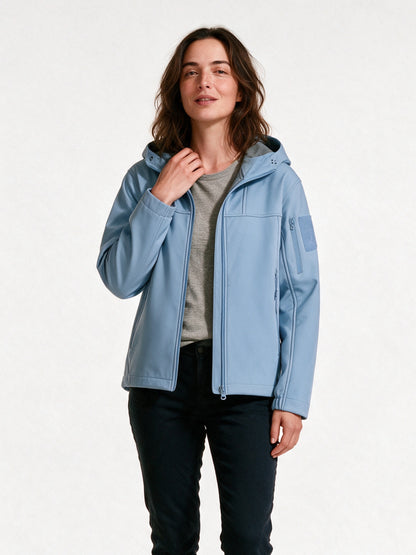 Rolf - Unisex Hooded Soft Shell Jacket with Sleeve Pocket - Ice Blue