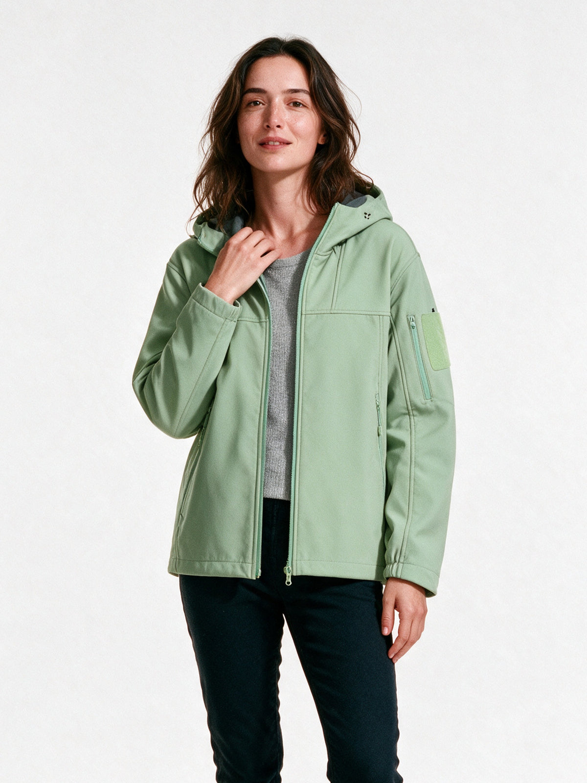 Rolf - Unisex Hooded Soft Shell Jacket with Sleeve Pocket - Mint
