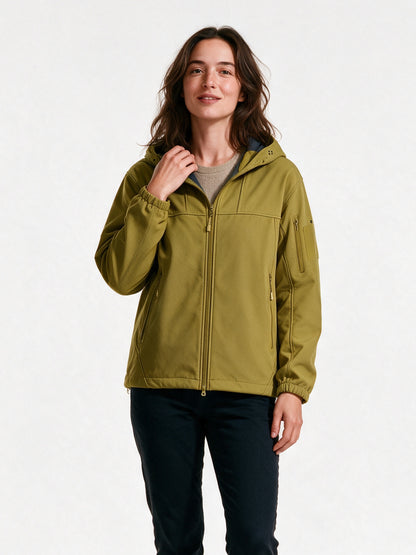 Rolf - Unisex Hooded Soft Shell Jacket with Sleeve Pocket - Mustard Green