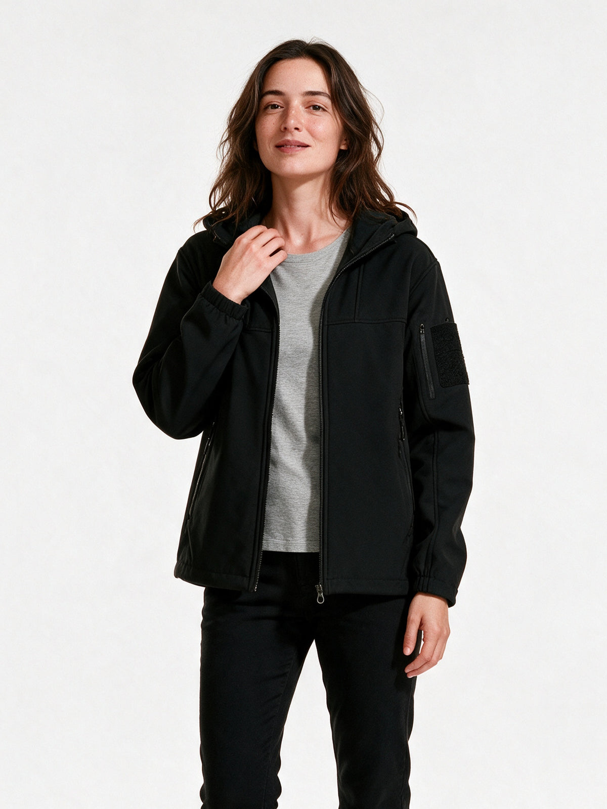 Rolf - Unisex Hooded Soft Shell Jacket with Sleeve Pocket - view 1