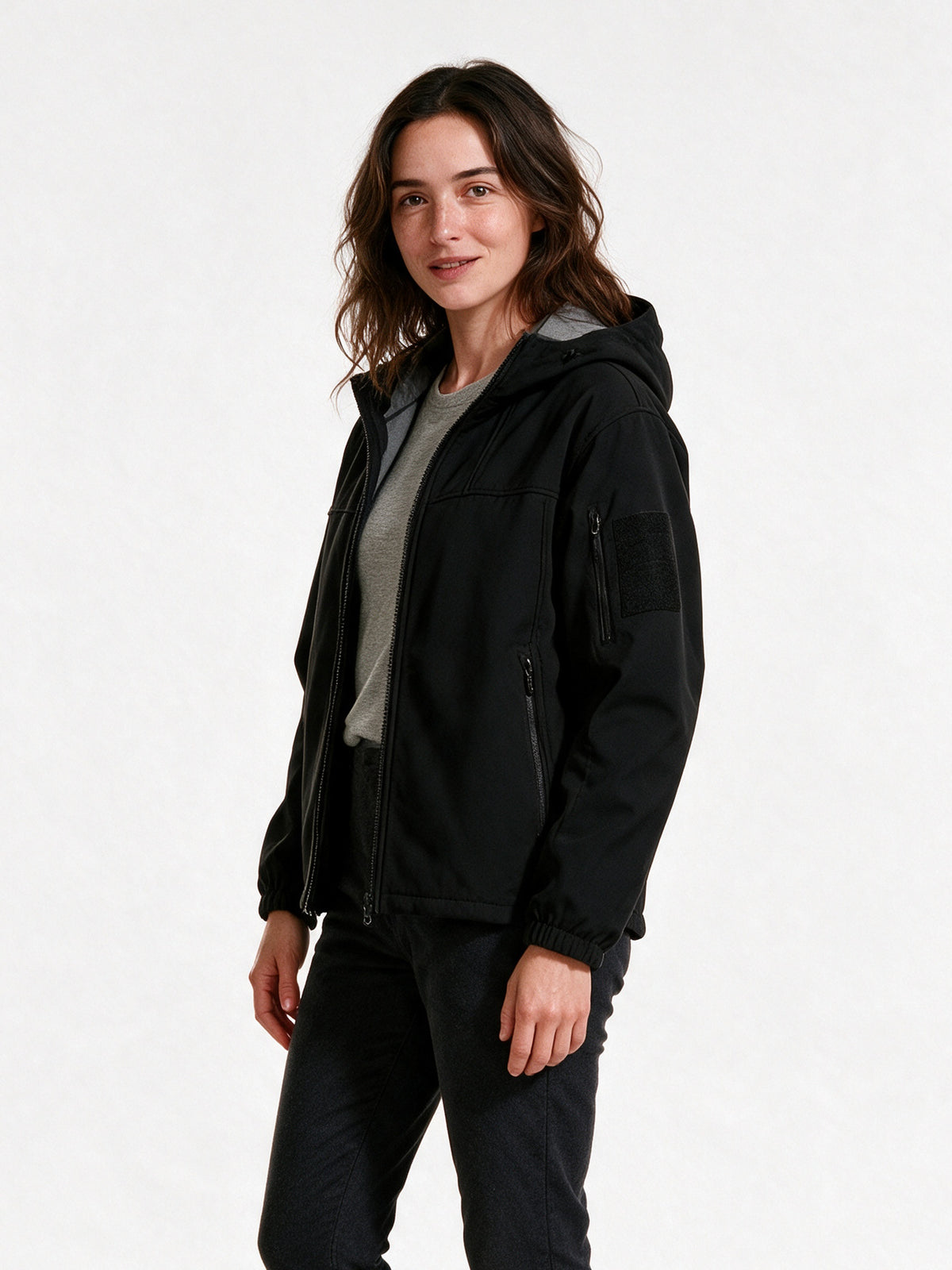 Rolf - Unisex Hooded Soft Shell Jacket with Sleeve Pocket - view 2