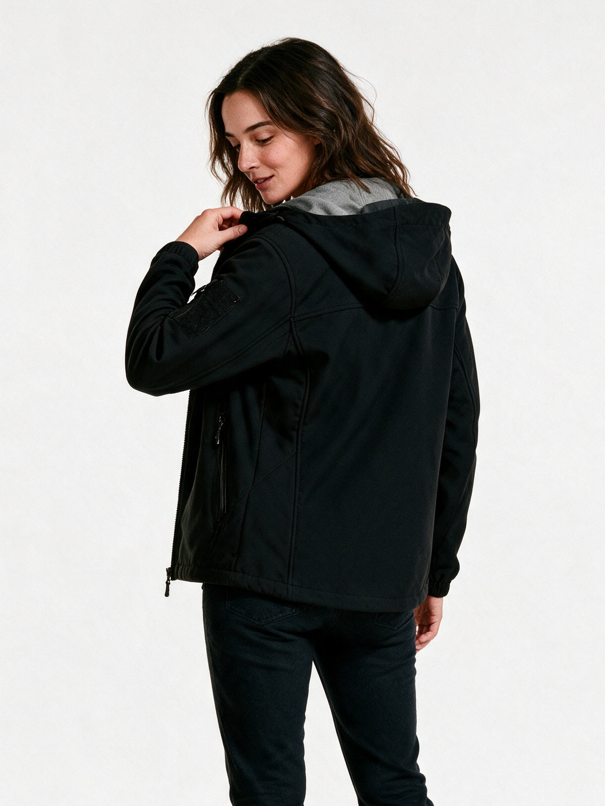Rolf - Unisex Hooded Soft Shell Jacket with Sleeve Pocket - view 5