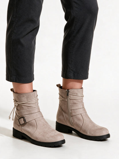 Romilly - Women's Wrap Strap Buckle Ankle Boots - Beige